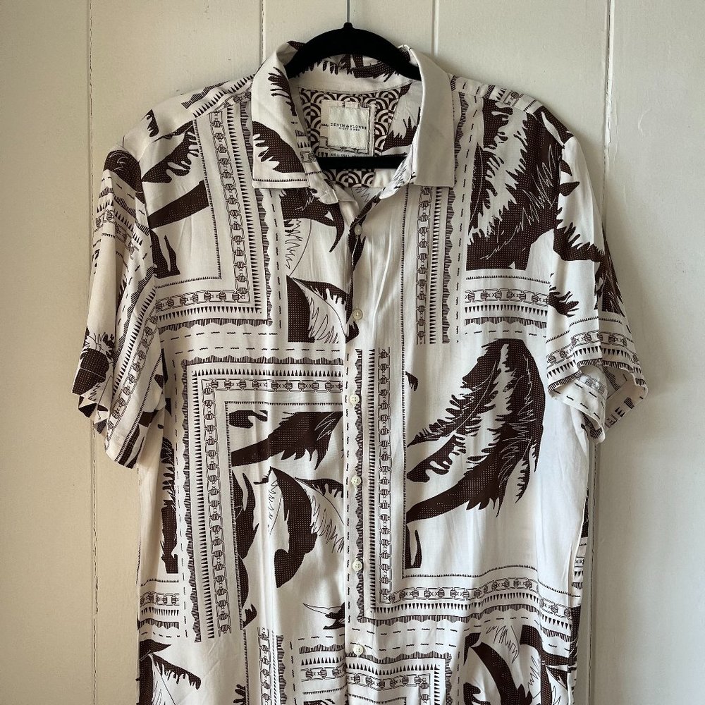 Denim & Flower Aloha Shirt Men's Size Large